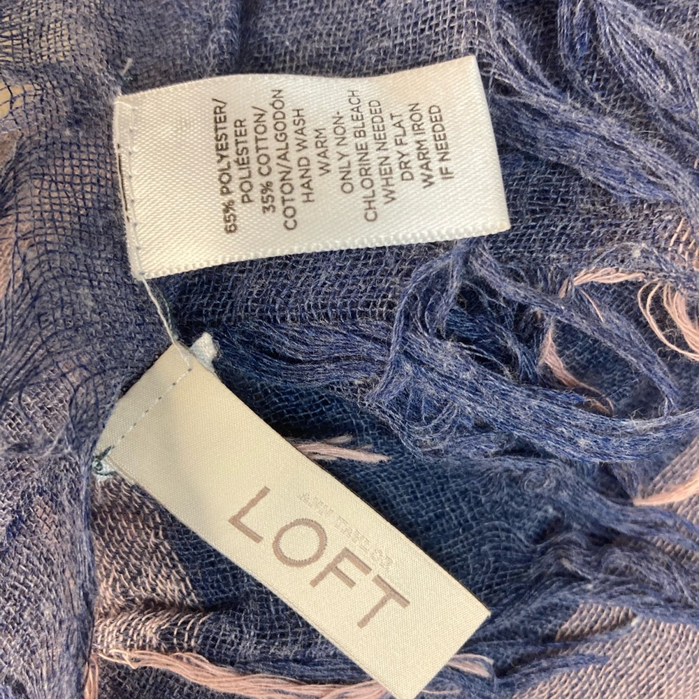 LOFT Pink & Blue Striped Fringed Scarf - Picture 2 of 2